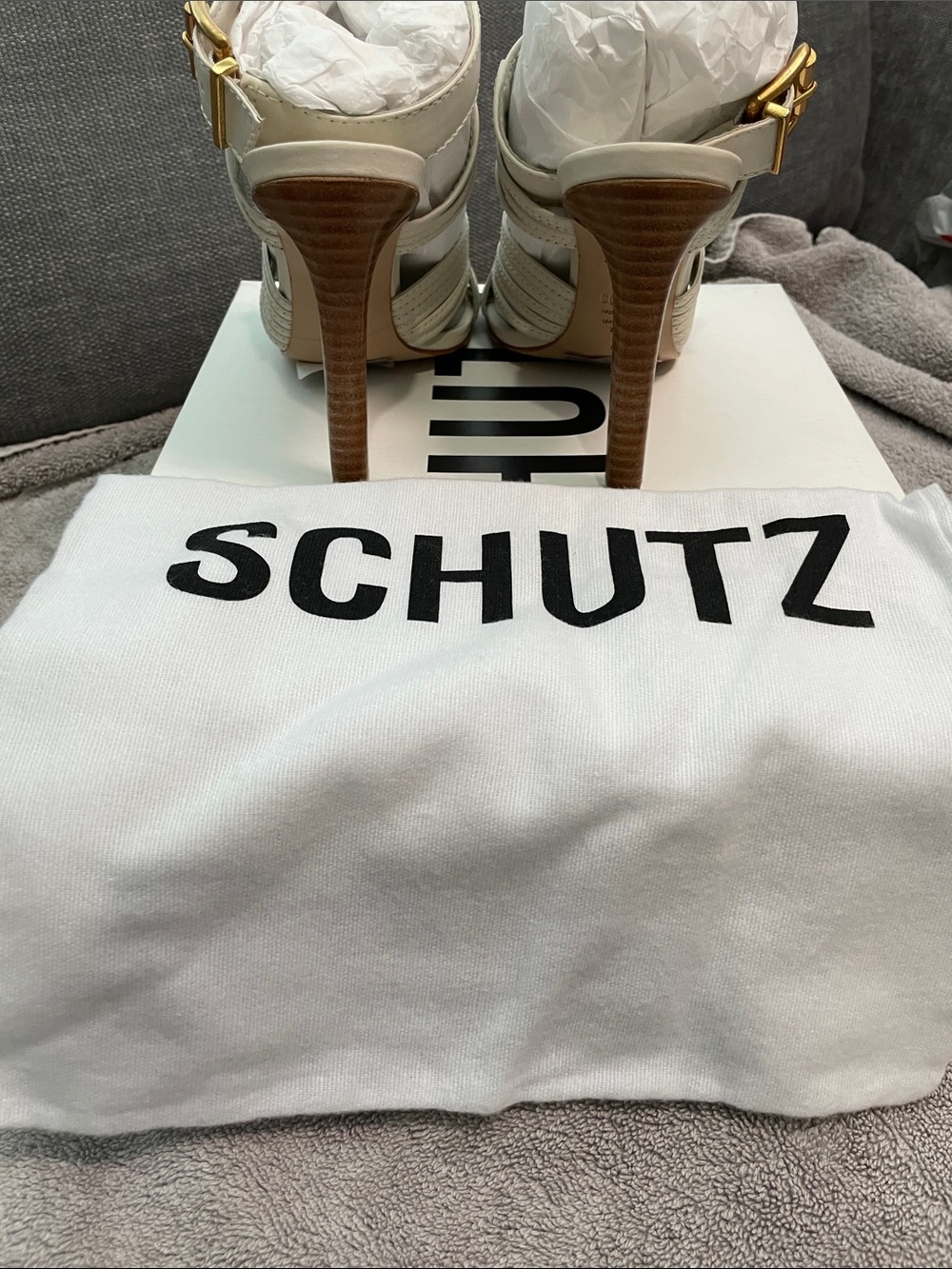 SCHUTZ Ivory Leather Strappy High Heel Sandals with Buckle - Picture 9 of 9